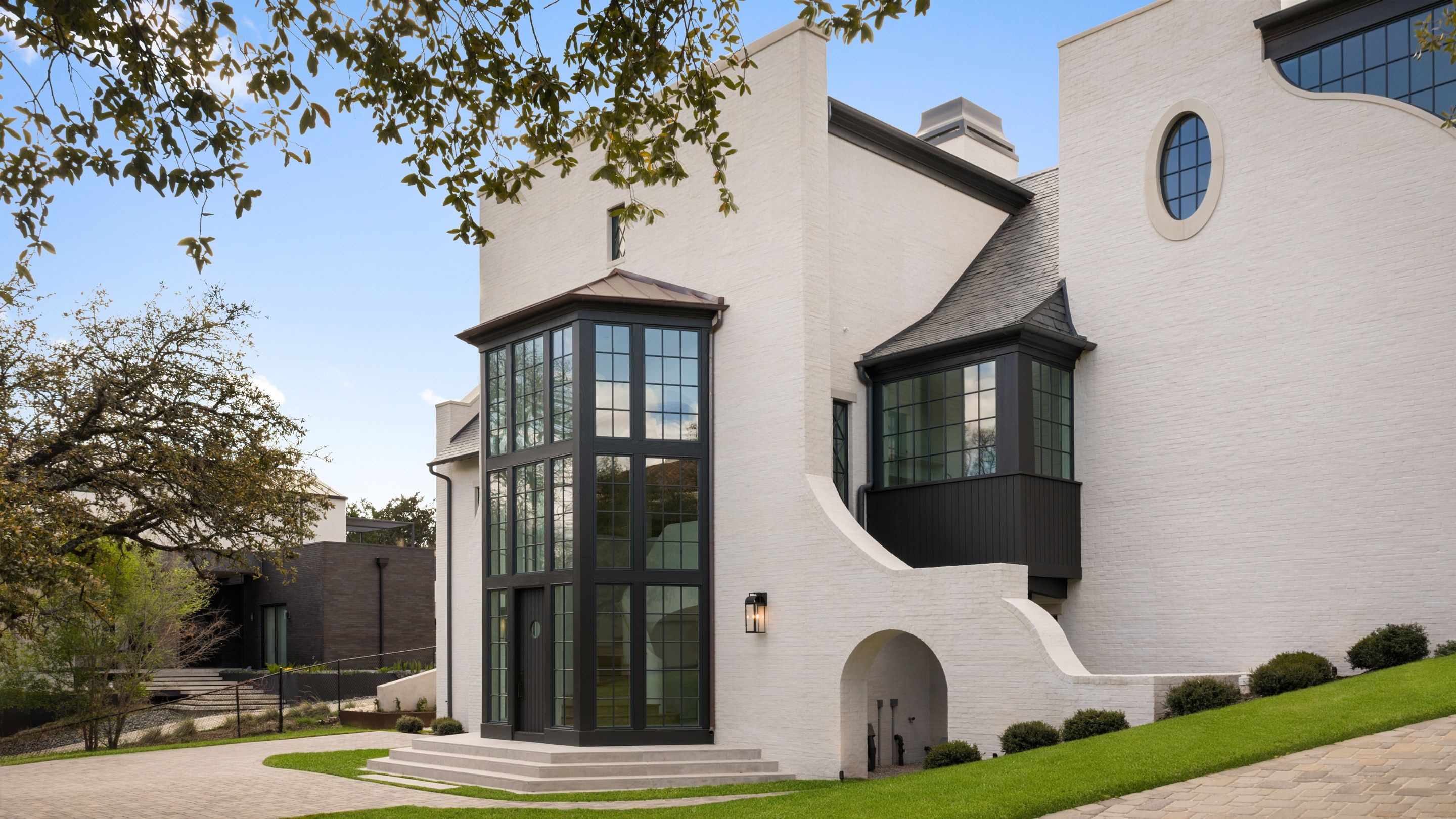 Southwest facade with curved buttresses